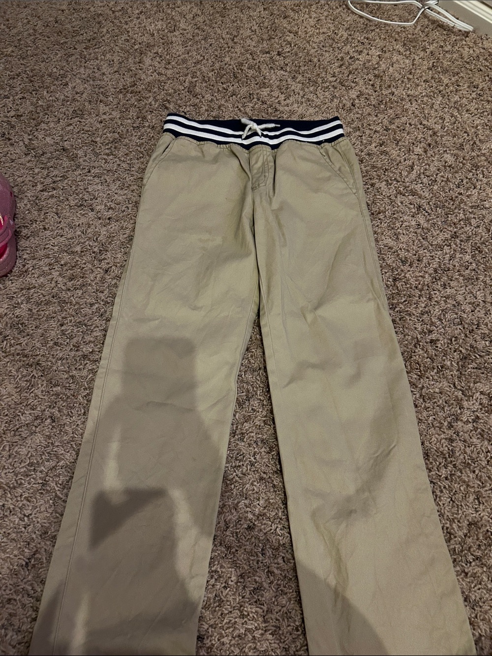 Gymboree Boys Tan Chinos with Navy & White Striped Waistband